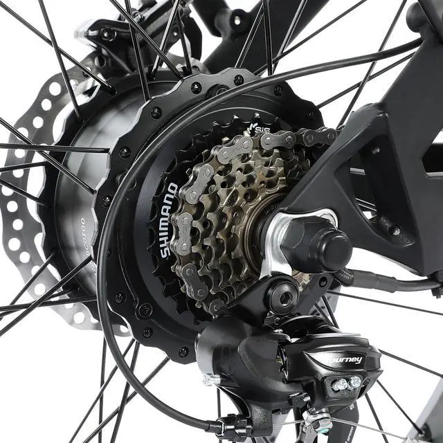Alt view image 7 of 7 - Ecotric Explorer 26 inches 48V 12.5AH 750W Fat Tire Electric Bike with Rear Rack, fenders, double front suspension fork, and LCD display, Shimano 7-speed bicycle