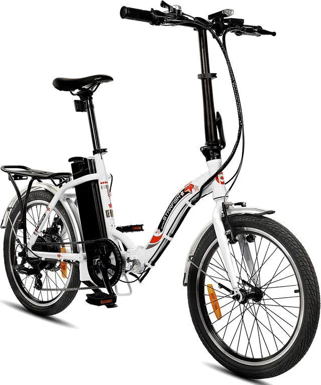 Alt view image 2 of 7 - Ecotric UL Certified 36V 350W 20inch white Starfish portable and folding electric bicycle for teenagers and adults, Shimano 7-speed, dry cell front light