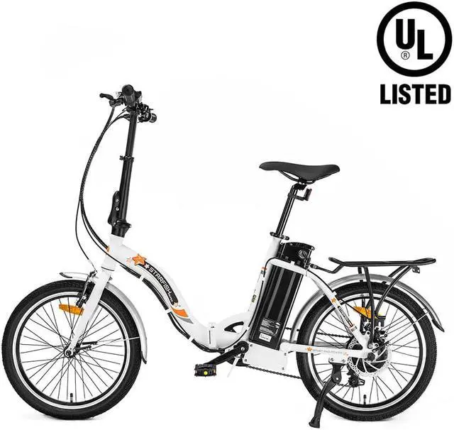 Main image of Ecotric UL Certified 36V 350W 20inch white Starfish portable and folding electric bicycle for teenagers and adults, Shimano 7-speed, dry cell front light