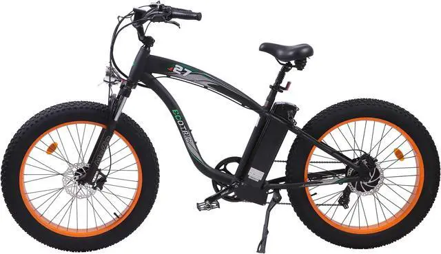 Alt view image 2 of 7 - Ecotric UL Certified 48V 13AH 750W orange Hammer Electric Fat Tire Beach Snow Bicycle with hydraulic front suspension fork, hydraulic disc brakes, front light, Shimano 7-speed and LCD display