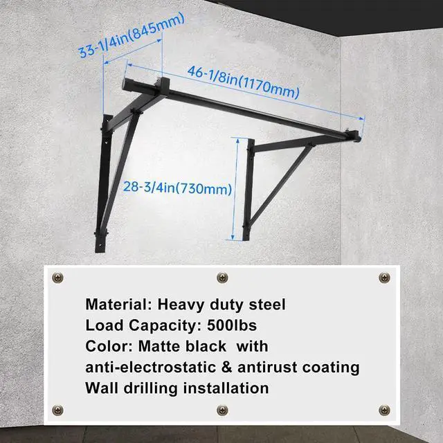 Alt view image 2 of 7 - Ecotric Wall Mounted Pull Up Chin Up Bar Heavy Duty Gym Workout Fitness Home Mount Fitness 500lbs