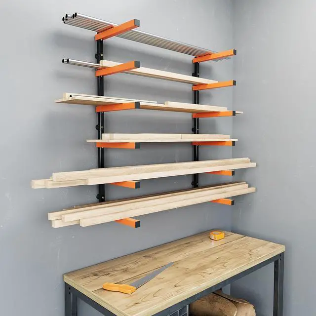 Alt view image 2 of 7 - Ecotric Lumber Rack Wall Mount Wood Organizer Lumber Organizer - Heavy Duty Metal 6 Levels Shelf Lumber Storage Rack Max 600 Lb (1 Pack)