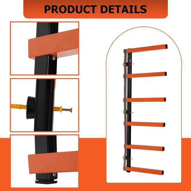Alt view image 4 of 7 - Ecotric Lumber Rack Wall Mount Wood Organizer Lumber Organizer - Heavy Duty Metal 6 Levels Shelf Lumber Storage Rack Max 600 Lb (1 Pack)