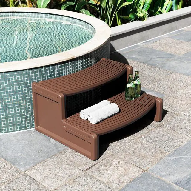 Main image of Ecotric  Spa Step Hot Tub 2-Step Universal Outdoor Indoor Step Stool Pool Ladder Plastic Handi Step Slip Resistant Striped