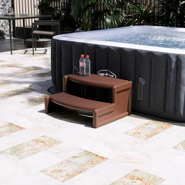 Alt view image 4 of 7 - Ecotric  Spa Step Hot Tub 2-Step Universal Outdoor Indoor Step Stool Pool Ladder Plastic Handi Step Slip Resistant Striped