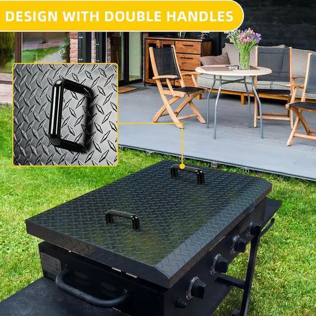 Alt view image 7 of 7 - Ecotric Black Outdoor 36 Griddle Grill Hard Cover Lid with Handle Waterproof Aluminum Compatible with Blackstone & More 2 Black