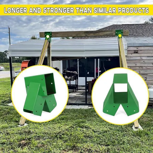 Alt view image 7 of 7 - Ecotric 2 Pcs A-Frame Swing Set Bracket Heavy Duty Steel Green w/Mounting Hardware (2 Brackets) for 2 (4" x 4") Legs & 1 (4" x 6") Beam