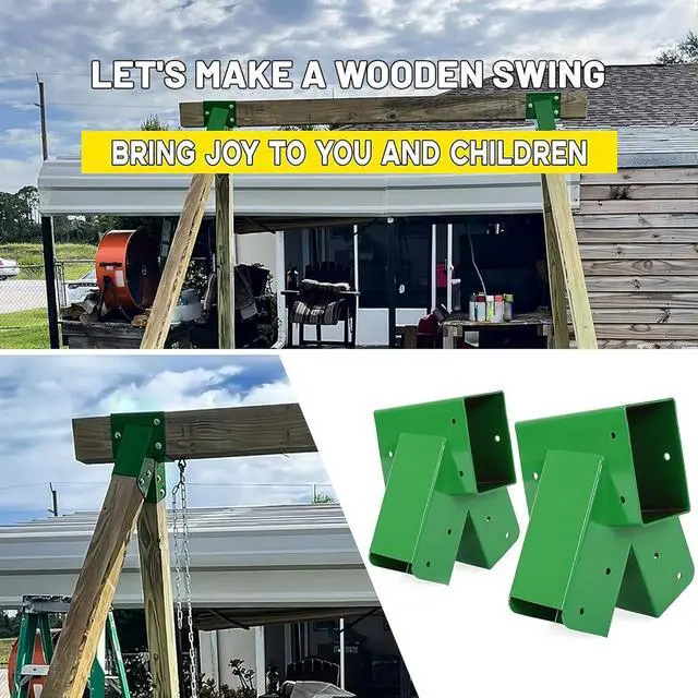Alt view image 4 of 7 - Ecotric 2 Pcs A-Frame Swing Set Bracket Heavy Duty Steel Green w/Mounting Hardware (2 Brackets) for 2 (4" x 4") Legs & 1 (4" x 6") Beam