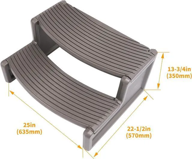 Alt view image 3 of 7 - Ecotric  Spa Step Hot Tub 2-Step Universal Outdoor Indoor Step Stool Pool Ladder Slip Resistant Striped - Carbon Gray Plastic