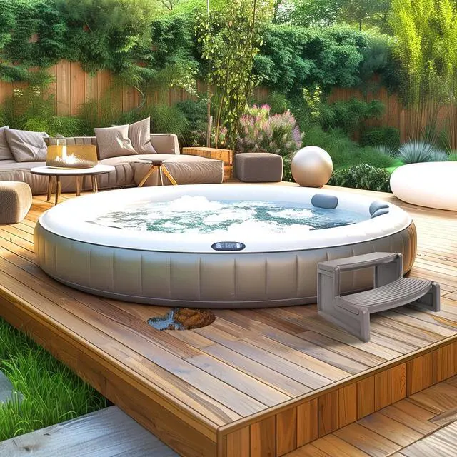 Alt view image 5 of 7 - Ecotric  Spa Step Hot Tub 2-Step Universal Outdoor Indoor Step Stool Pool Ladder Slip Resistant Striped - Carbon Gray Plastic