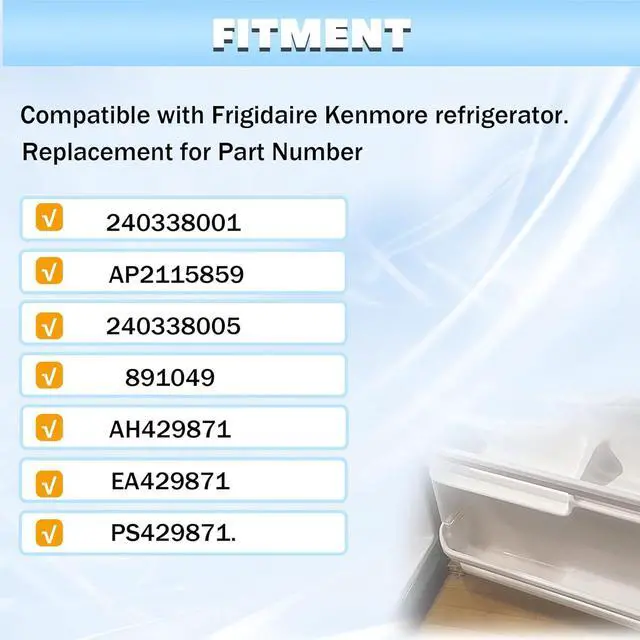 Alt view image 7 of 7 - Ecotric 240338001 AP2115859 240338005 Refrigerator Door Shelf Compatible with Frigidaire Kenmore Refrigerator 891049 AH429871 EA429871 PS429871 Replacement only ABS Plastic White Door Bin Shelf Rack