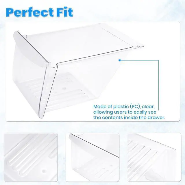 Alt view image 3 of 7 - Ecotric 240364503 Crisper Drawer Compatible with Frigidaire Refrigerator Crisper Pan Drawer Freezer Replacement for 240364507 Clear Plastic (PC)