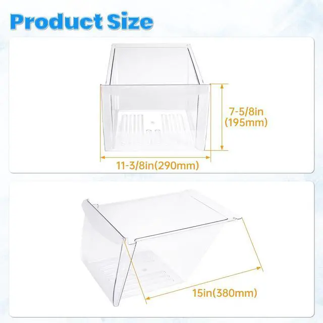 Alt view image 2 of 7 - Ecotric 240364503 Crisper Drawer Compatible with Frigidaire Refrigerator Crisper Pan Drawer Freezer Replacement for 240364507 Clear Plastic (PC)