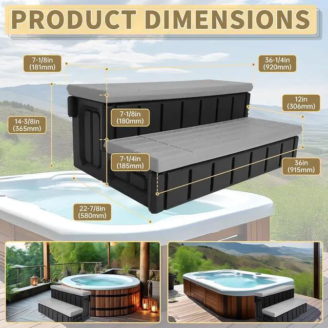 Alt view image 4 of 7 - Ecotric Universal Spa Hot Tub Step with Storage, Outdoor Indoor Compartment Spa 2-Step Stool Pool Ladder Handi Step Slip Resistant Striped Dark Gray+Black 350lbs Load Capacity