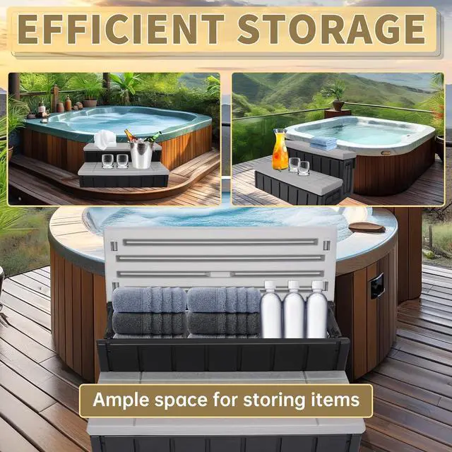 Alt view image 3 of 7 - Ecotric Universal Spa Hot Tub Step with Storage, Outdoor Indoor Compartment Spa 2-Step Stool Pool Ladder Handi Step Slip Resistant Striped Dark Gray+Black 350lbs Load Capacity