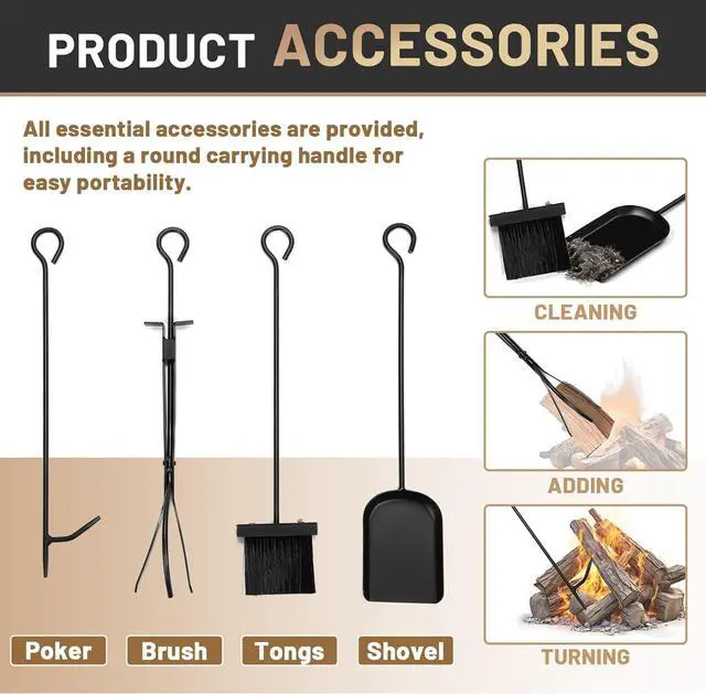 Alt view image 4 of 7 - Ecotric 33 Inch Firewood Rack W/Kindling Holder Include Shovel Poker Tongs Brush Heavy Duty Steel Indoor Outdoor Fireplace Log Rack Steel Powder Coated