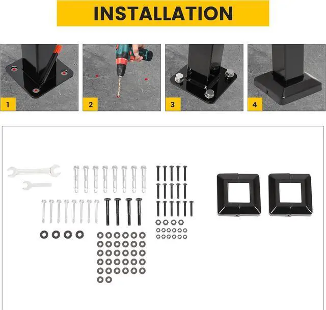 Alt view image 6 of 7 - Ecotric Handrails for Outdoor Steps, 4-5 Steps Adjustable Outdoor Garden Railing for Stairs Black Steel Powder Coated Heavy Duty