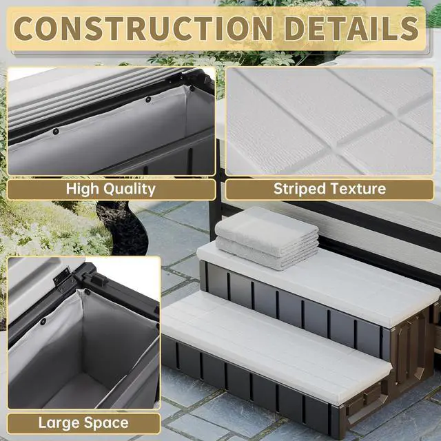 Alt view image 2 of 7 - Ecotric Universal Spa Hot Tub Steps with Storage, 350lbs Load Capacity, Outdoor Indoor Compartment, Spa Steps, Slip Resistant Striped, Light Gray+Black, 36inch
