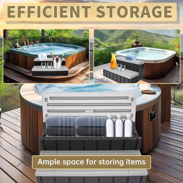 Alt view image 4 of 7 - Ecotric Universal Spa Hot Tub Steps with Storage, 350lbs Load Capacity, Outdoor Indoor Compartment, Spa Steps, Slip Resistant Striped, Light Gray+Black, 36inch