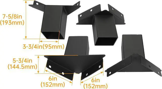 Main image of Ecotric Deer Stand Brackets 4 x 4 Compound Angle Elevator Brackets for Deer Stand Hunting Blinds Shooting Shack Tree House Observation Decks, Heavy Duty 12-Gauge Steel Black Powder Coated - Set of 4