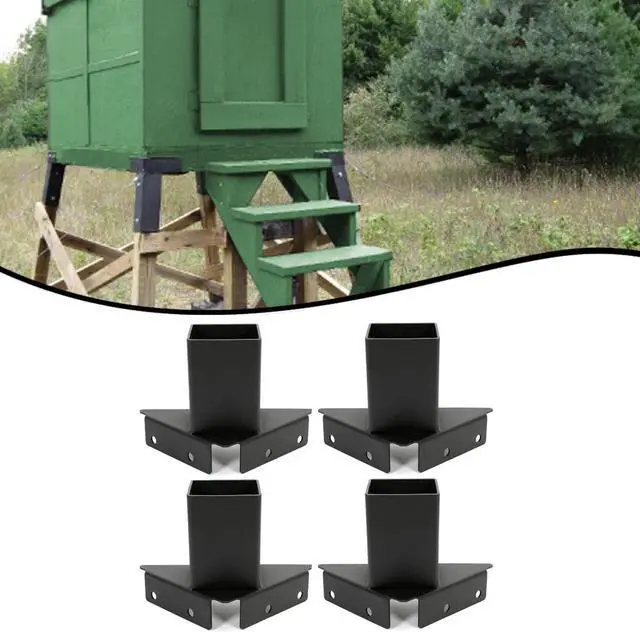 Alt view image 3 of 7 - Ecotric Deer Stand Brackets 4 x 4 Compound Angle Elevator Brackets for Deer Stand Hunting Blinds Shooting Shack Tree House Observation Decks, Heavy Duty 12-Gauge Steel Black Powder Coated - Set of 4