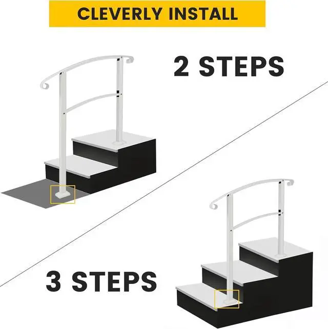 Main image of Ecotric 3FT Step Hand Rail for Outdoor Steps Compatible with 2-3 Steps Adjustable Steel Handrails Outdoor Railing for Stairs White Powder Coated Heavy Duty
