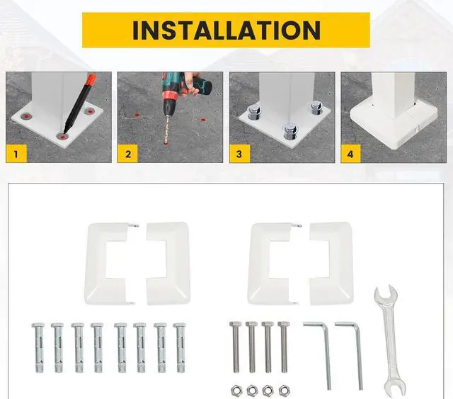 Alt view image 3 of 7 - Ecotric 3FT Step Hand Rail for Outdoor Steps Compatible with 2-3 Steps Adjustable Steel Handrails Outdoor Railing for Stairs White Powder Coated Heavy Duty