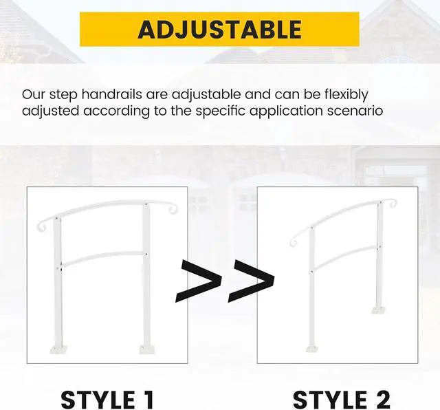 Alt view image 7 of 7 - Ecotric 3FT Step Hand Rail for Outdoor Steps Compatible with 2-3 Steps Adjustable Steel Handrails Outdoor Railing for Stairs White Powder Coated Heavy Duty