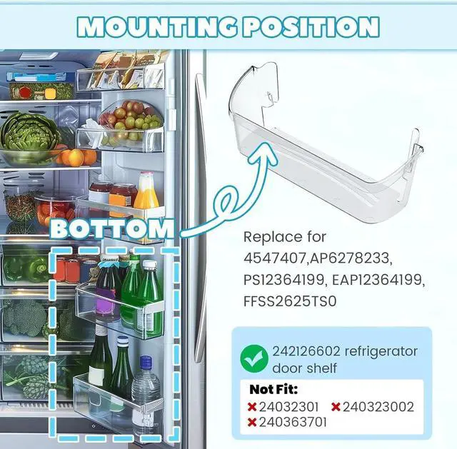 Alt view image 5 of 7 - Ecotric 242126602 Refrigerator Door Bin Shelf (Bottom) Compatible with Frigidaire Electrolux Refrigerator AP6278233 FFSS2625TS0 AP6278233 PS12364199 EAP12364199 Replacement Side Rack Basket Clear 1 PC