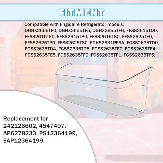 Alt view image 6 of 7 - Ecotric 242126602 Refrigerator Door Bin Shelf (Bottom) Compatible with Frigidaire Electrolux Refrigerator AP6278233 FFSS2625TS0 AP6278233 PS12364199 EAP12364199 Replacement Side Rack Basket Clear 1 PC
