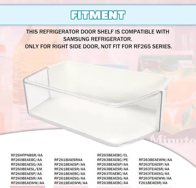 Alt view image 2 of 7 - Ecotric DA97-12650A Refrigerator Door Shelf Bin Compatible with Samsung Refrigerator (Right Side) Fridge Shelf Replace DA63-07104A DA63-06963A RFG298HDRS RF263beaesr RF260beaesr RF261beaesr AP5620330