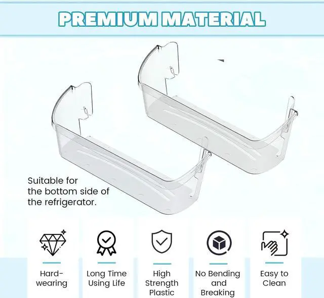 Alt view image 3 of 7 - Ecotric 242126602 Refrigerator Door Bin Shelf (Bottom) Compatible with Frigidaire Electrolux Refrigerator AP6278233 FFSS2625TS0 AP6278233 PS12364199 EAP12364199 Replacement Side Rack Basket Clear 2PCs