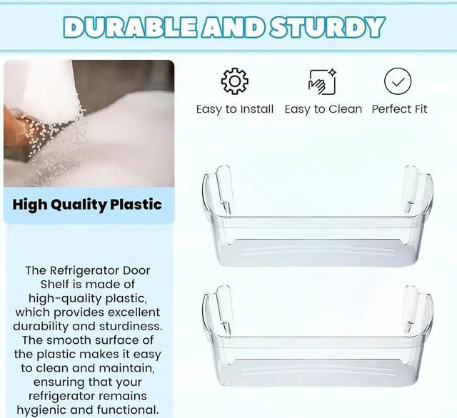 Alt view image 5 of 7 - Ecotric 242126602 Refrigerator Door Bin Shelf (Bottom) Compatible with Frigidaire Electrolux Refrigerator AP6278233 FFSS2625TS0 AP6278233 PS12364199 EAP12364199 Replacement Side Rack Basket Clear 2PCs