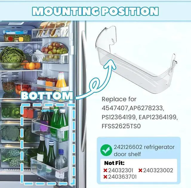 Alt view image 6 of 7 - Ecotric 242126602 Refrigerator Door Bin Shelf (Bottom) Compatible with Frigidaire Electrolux Refrigerator AP6278233 FFSS2625TS0 AP6278233 PS12364199 EAP12364199 Replacement Side Rack Basket Clear 2PCs
