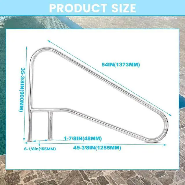 Alt view image 2 of 7 - Ecotric Pool Handrail Grab Rail, Swimming Pool Bend Handle Stair Rail for Inground Pool 49.5"X35.5" Stainless Steel 300lbs Load Capacity