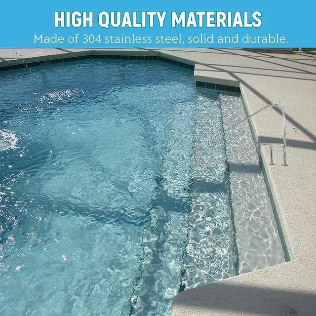 Alt view image 6 of 7 - Ecotric Pool Handrail Grab Rail, Swimming Pool Bend Handle Stair Rail for Inground Pool 49.5"X35.5" Stainless Steel 300lbs Load Capacity