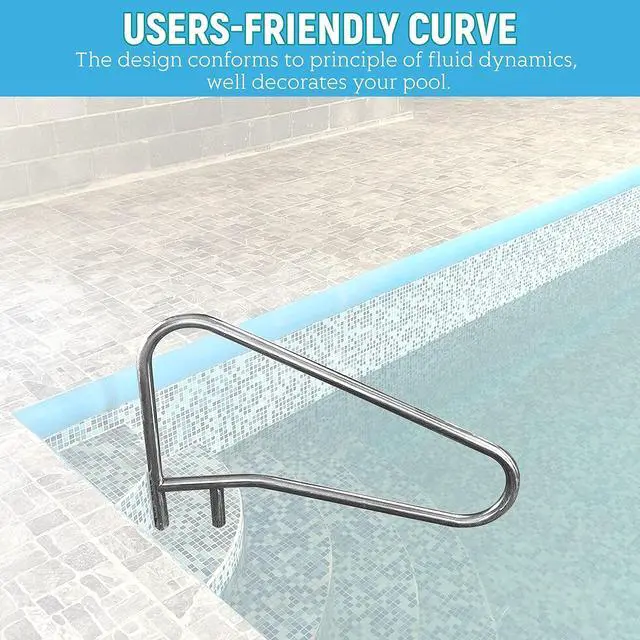 Alt view image 3 of 7 - Ecotric Pool Handrail Grab Rail, Swimming Pool Bend Handle Stair Rail for Inground Pool 49.5"X35.5" Stainless Steel 300lbs Load Capacity
