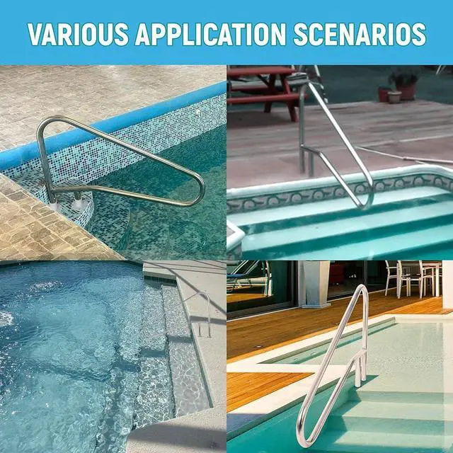 Alt view image 7 of 7 - Ecotric Pool Handrail Grab Rail, Swimming Pool Bend Handle Stair Rail for Inground Pool 49.5"X35.5" Stainless Steel 300lbs Load Capacity