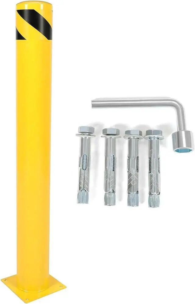 Main image of Ecotric 42 inch Steel Safety Bollard Parking Barrier Post Safety Bollard Universal for Outdoor Sidewalks Entrances Parking Lots Powder Coat Pipe Steel Bolts Yellow 42" x 5"