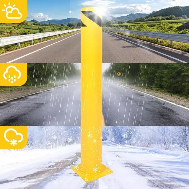 Alt view image 7 of 7 - Ecotric 42 inch Steel Safety Bollard Parking Barrier Post Safety Bollard Universal for Outdoor Sidewalks Entrances Parking Lots Powder Coat Pipe Steel Bolts Yellow 42" x 5"