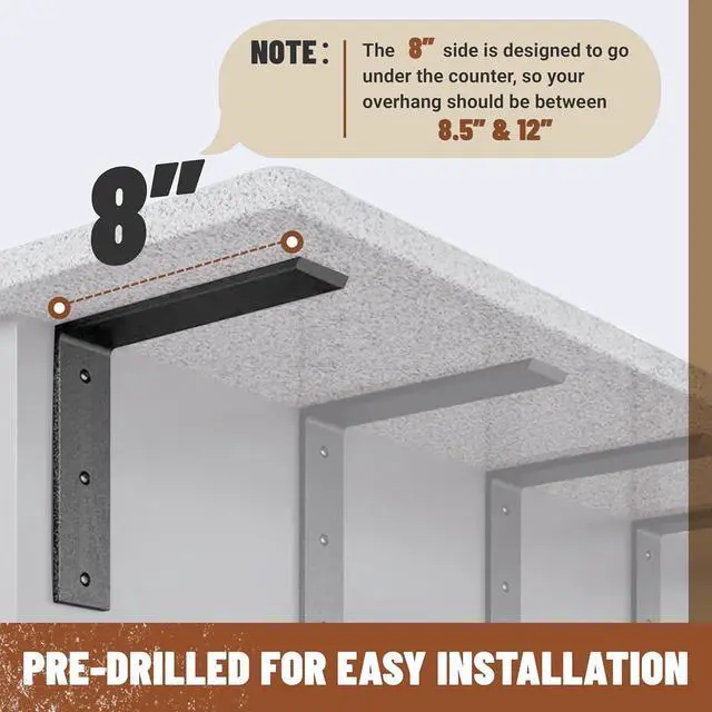 Alt view image 6 of 7 - Ecotric 2Pcs Heavy Duty Black Steel 6"x8" Countertop Support Brackets Corbel Lot L Shelf for Table Bench, Bar Tops, Cabinetry, Shelves and DIY 500 LBS
