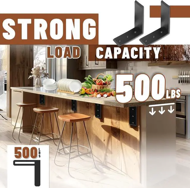 Alt view image 4 of 7 - Ecotric 2Pcs Heavy Duty Black Steel 6"x8" Countertop Support Brackets Corbel Lot L Shelf for Table Bench, Bar Tops, Cabinetry, Shelves and DIY 500 LBS