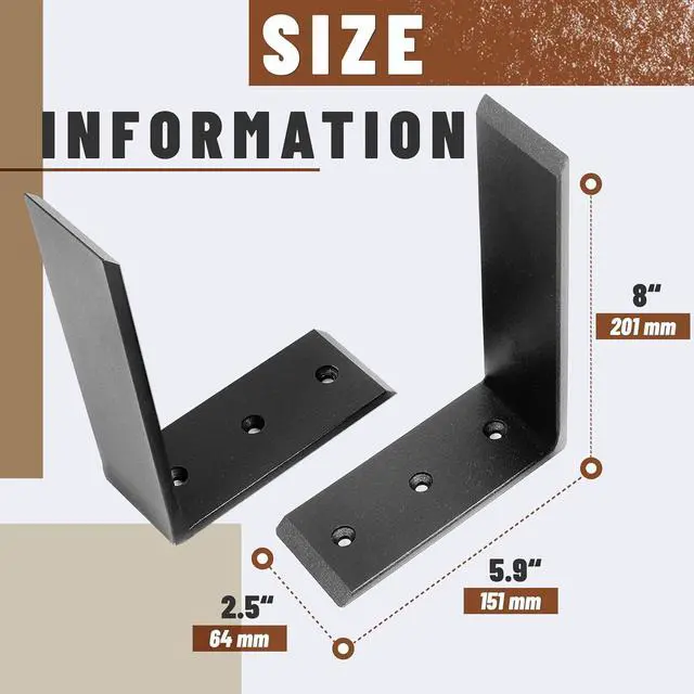 Alt view image 2 of 7 - Ecotric 2Pcs Heavy Duty Black Steel 6"x8" Countertop Support Brackets Corbel Lot L Shelf for Table Bench, Bar Tops, Cabinetry, Shelves and DIY 500 LBS