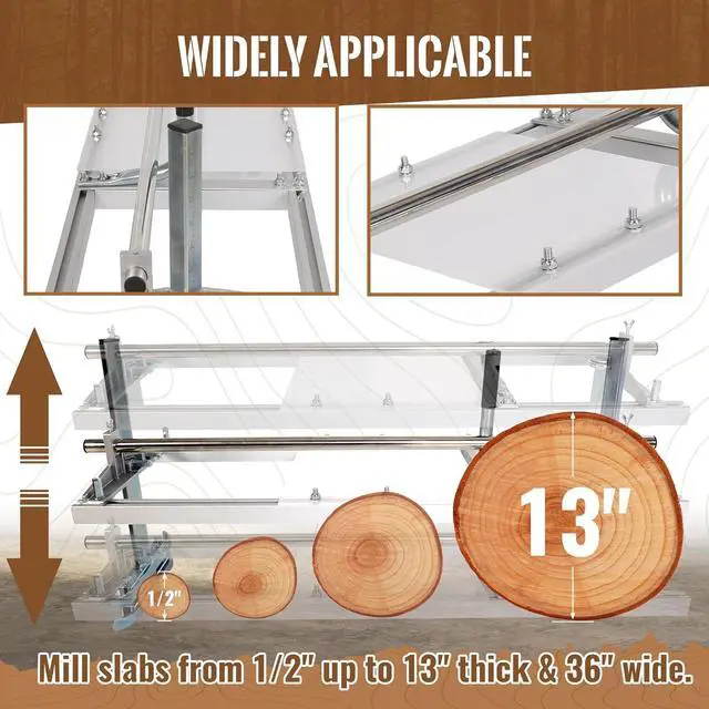 Alt view image 5 of 7 - Ecotric  Portable Sawmill 48 Inch Chainsaw Mill Planking Milling 14"-48" Guide Bar Lumber Sawmill Aluminum Steel