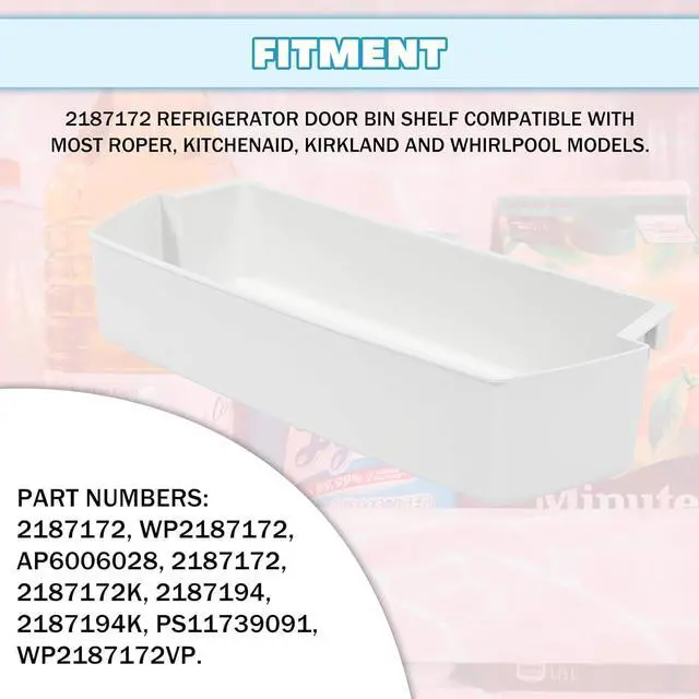 Alt view image 4 of 7 - Ecotric 2187172 WP2187172 Refrigerator Door Bin Shelf Compatible with Most Roper, Kitchenaid, Kirkland Whirlpool Refrigerator Replacement AP6006028 2187172K 2187194 2187194K PS11739091 White - 1 PC