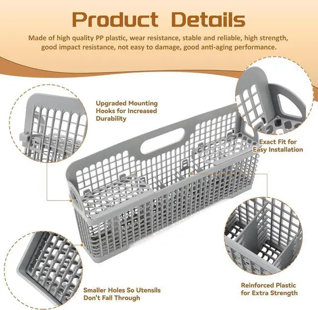 Alt view image 6 of 7 - Ecotric Universal 8531233 Dishwasher Silverware Basket Compatible with Whirlpool Kenmore Dishwasher Accessory WP8531233 AP6012898 PS11746119 WP8531233VP Replacement Utensil Rack Basket Gray
