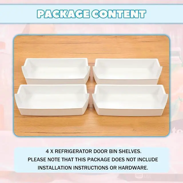 Alt view image 7 of 7 - Ecotric 2187172 Replacement Refrigerator Door Bin Shelf Compatible with Most Roper, Kitchenaid, Kirkland and Whirlpool models Refrigerator Door Bin White - 4 PCS
