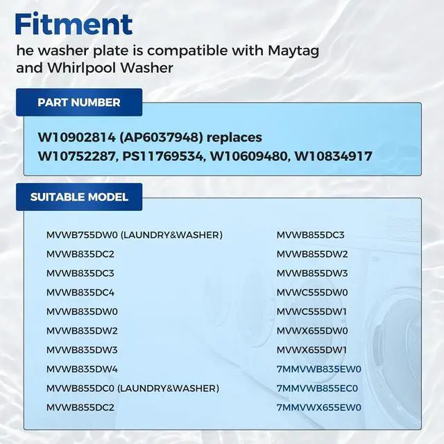 Alt view image 7 of 7 - Ecotric W10902814 Washer Washplate Compatible with Maytag Whirlpool Washer Wash Plate PP Plastic 7MMVWB835EW0 MVWB835DW MVWB855DC MVWX655DW Replacement Only White