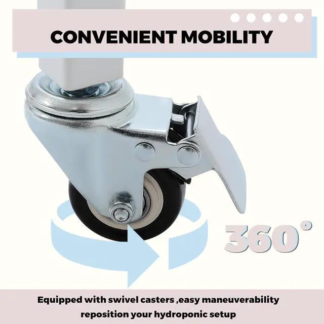 Alt view image 5 of 7 - Ecotric 4' x 4' Rolling Flood Table Stand Fit All Popular Brand (ID) Trays and Reservoirs for Hydroponic Germination Trays w/ 2 Swivel Caster Wheels Tool-free Steel Powder Coated White Bracket