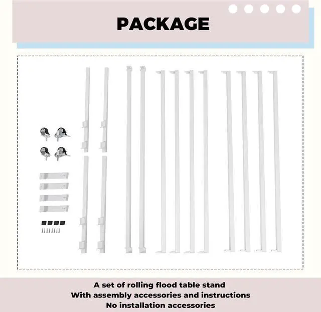 Alt view image 4 of 7 - Ecotric 4' x 4' Rolling Flood Table Stand Fit All Popular Brand (ID) Trays and Reservoirs for Hydroponic Germination Trays w/ 2 Swivel Caster Wheels Tool-free Steel Powder Coated White Bracket